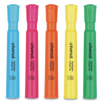 Universal™ Desk Highlighters, Assorted Ink Colors, Chisel Tip, Assorted Barrel Colors, 5-set freeshipping - TVN Wholesale